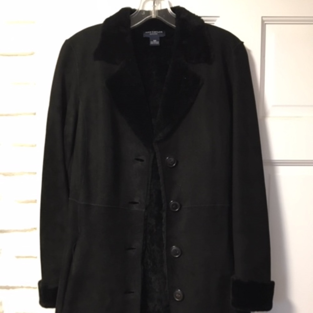 Women's petite black shearling coat